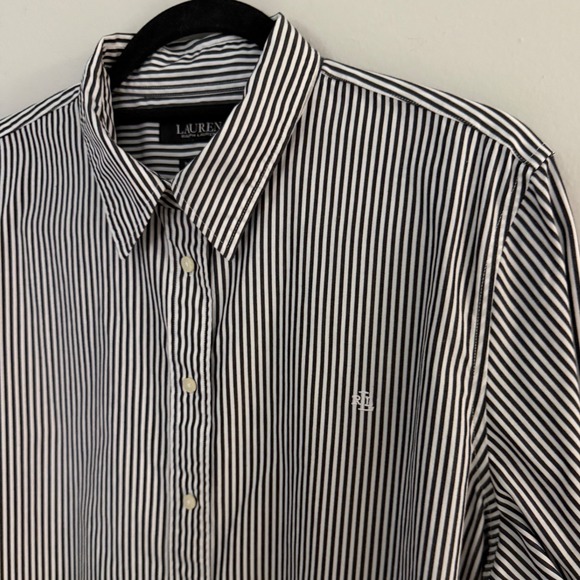 Lauren Ralph Lauren Tops - Lauren Ralph Lauren Womens XL Striped Non Iron Button Down Shirt Black White RLL